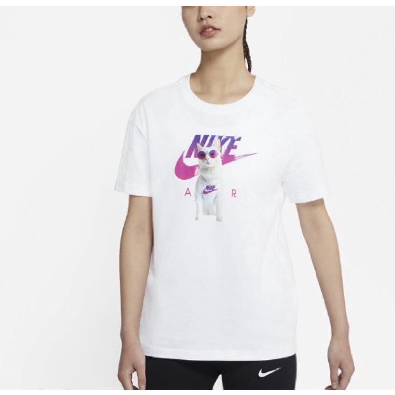 [台灣正品]NIKE 白 L 版偏大 貓咪T桖 短袖