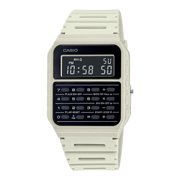 金台鐘錶】CASIO 卡西歐復古計算機電子錶(黑色的反轉液晶) (米白X黑 
