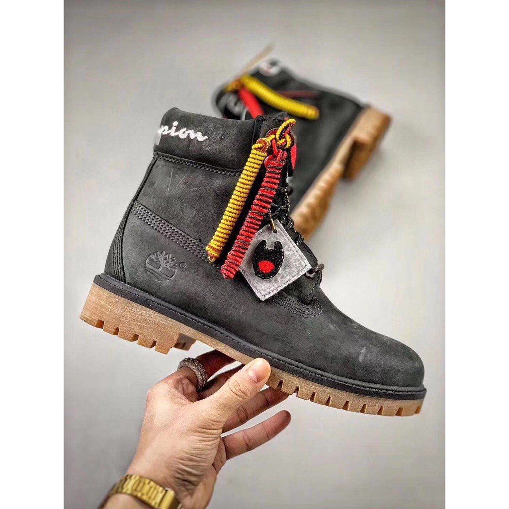 grey timberland x champion