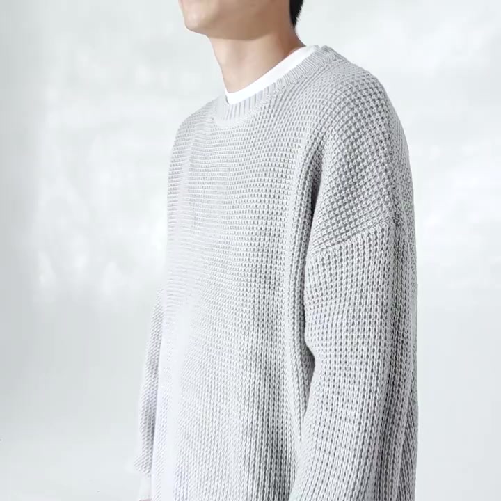 AOYAMA 舒適保暖華夫格立體針織毛衣【AH4032】大學T 日系 cityboy 寬鬆長袖 男女不拘 青山 落肩