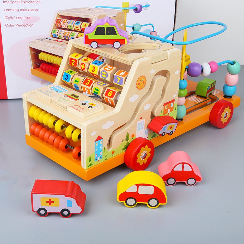 《台灣發貨》多功能繞珠益智配對車拆裝嬰幼兒2寶寶木製玩具 1-3歲孩子早教玩具
