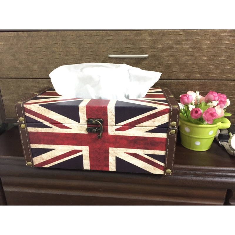 英國復古風格木質面紙盒 英倫風格面紙盒 工業風格面紙盒 木質皮革面紙盒 現貨