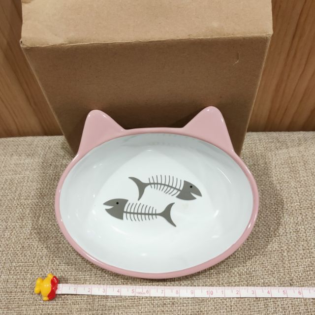 寵物貓耳陶瓷碗粉色全新