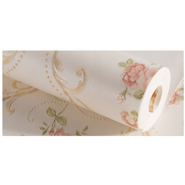 溫馨田園 無紡布壁紙 4d立體圓網精壓無紡布牆紙 田園大花 客廳壁紙 臥室壁紙 電視背景牆紙 床頭牆紙 非自黏