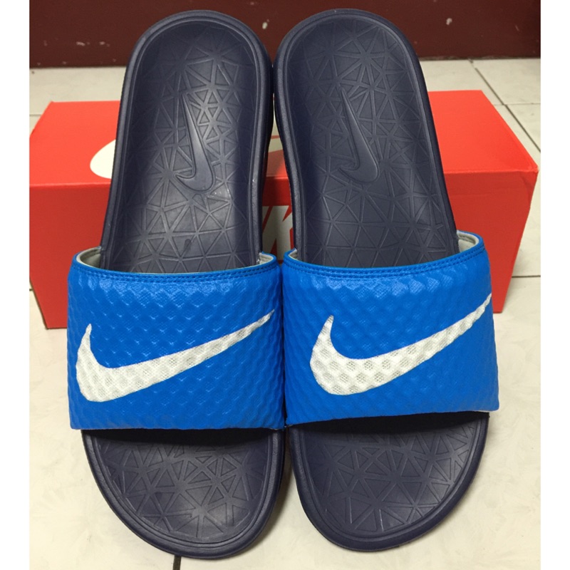 Nike benassi solarsoft slide 拖鞋 白勾藍底 輕量 休閒鞋 耐吉 正品 二手