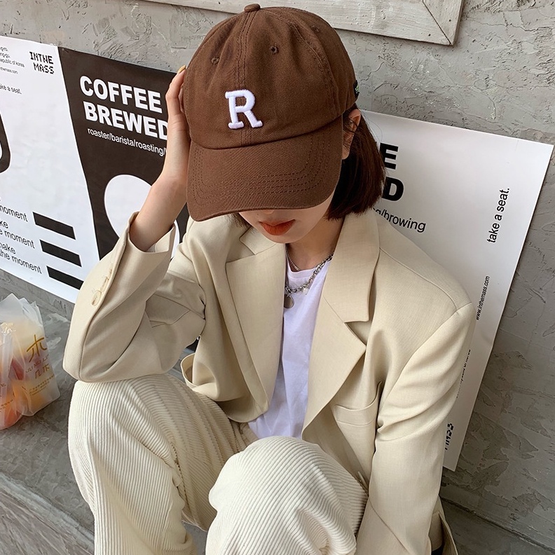 ins韓版日系R標字母刺繡鸭舌帽 網紅時尚 造型設計棒球帽73878