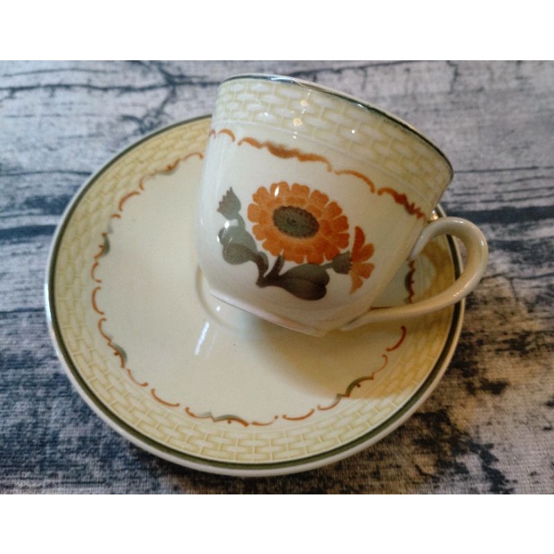 1930s 皇家哥本哈根 Royal Copenhagen 瓷器/手繪 金盞花 編織紋理/濃縮咖啡杯盤組