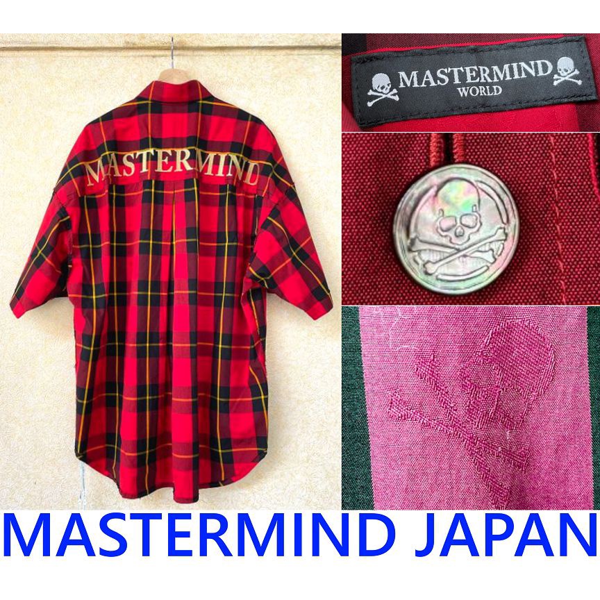 BLACK近全新MASTERMIND JAPAN雙面穿MMJ滿版骷髏格紋WORLD雙面穿蘇格蘭襯衫