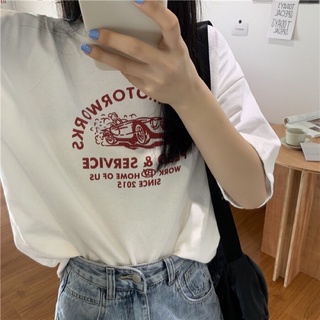 「台灣出貨」🔥韓版短袖bf風寬鬆印花T恤上衣 圓領上衣 短袖上衣 女裝上衣 少量現貨