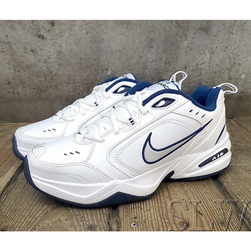 『 SLW 』415445-102 男 NIKE AIR MONARCH IV 白藍 皮革 經典 氣墊 運動休閒鞋 24