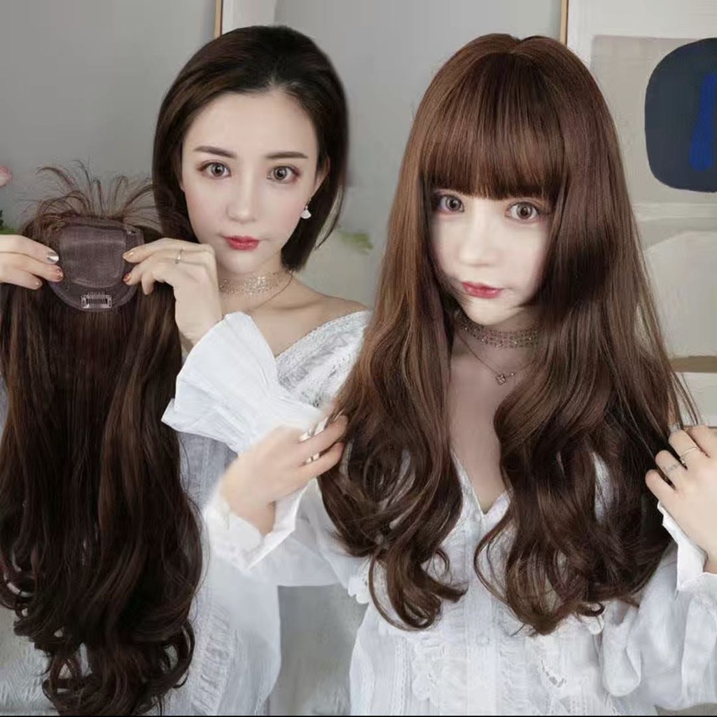 台中發貨⭐新升級不需戴髮網⭐不斷層3D頭頂補髮片假髮女生無痕接髮仿真髮一片式空氣劉海長卷髮大波浪補發塊網紅假髮假髮套