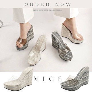 MICE｜女神必備｜ 臺灣製造 MIT ｜🥣透明果洞金蔥條紋 修飾腳型長腿必備 輕量楔型厚底拖鞋坡跟拖鞋