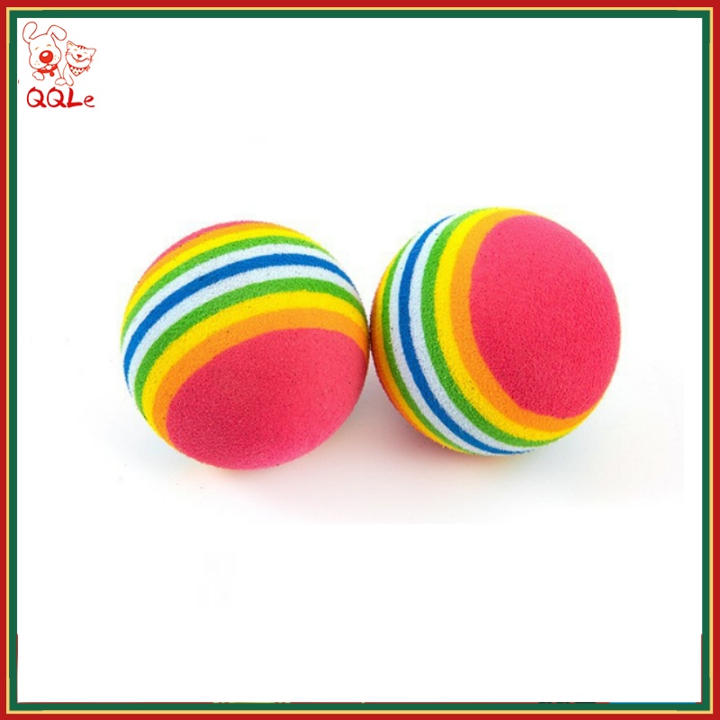 QQLe EVA貓咪玩具球 彈力實心條紋彩虹逗貓球 海綿手抓軟彈球