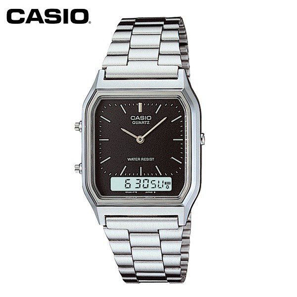 【CASIO】AQ-230A-1D 復古造型電子+指針雙顯錶/經典百搭/男女通用款/30mm/銀/公司貨【第一鐘錶】