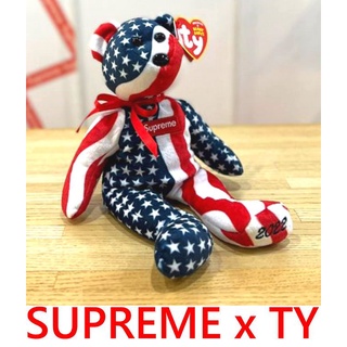 BLACK全新SUPREME x ty Beanie美國國旗Baby Bear滿版BOX LOGO小熊公仔玩偶