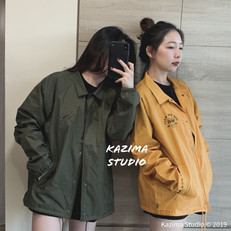Kazima｜Vans Logo 教練外套 外套 刷毛 鋪棉 風衣 風衣外套 夾克 防風外套 黑 黑色 墨綠 黃 芥黃