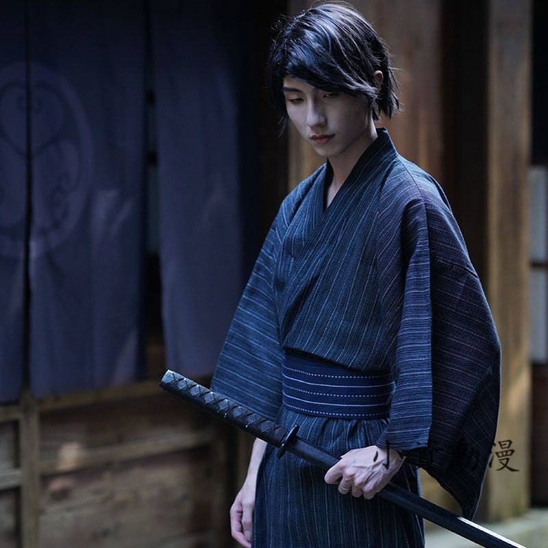 旺 日式男款正裝日本傳統武士服舞臺演出服黑色cos服劇本殺和服浴衣旺 蝦皮購物