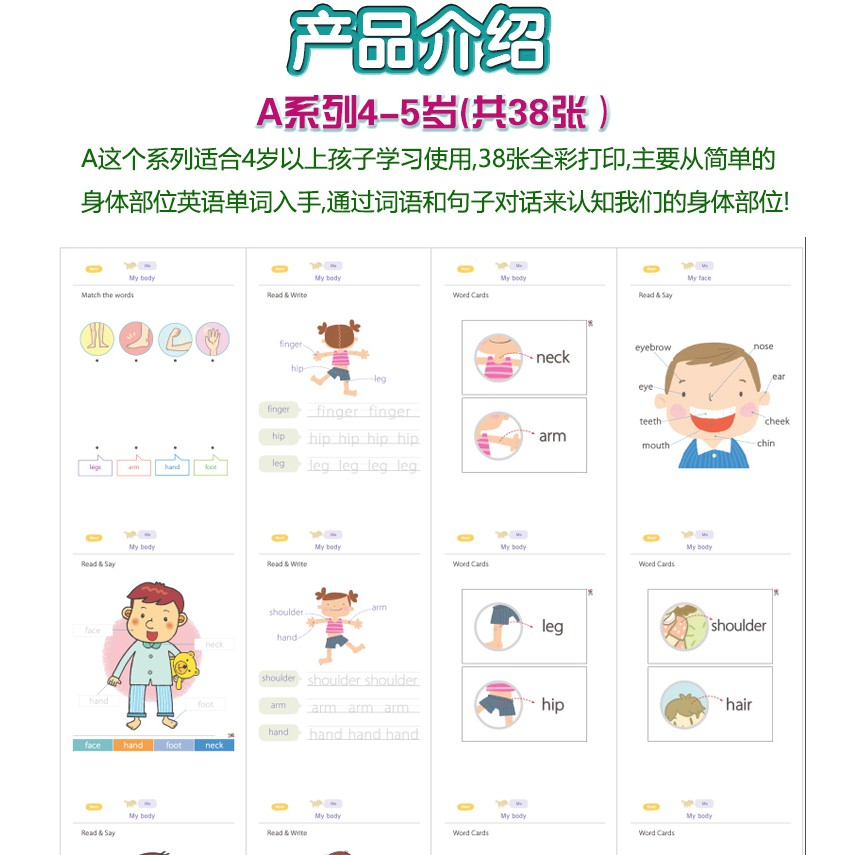 幼兒園寶寶人體身體部位認知兒童人物五官認識卡片書英語啟蒙教具 蝦皮購物