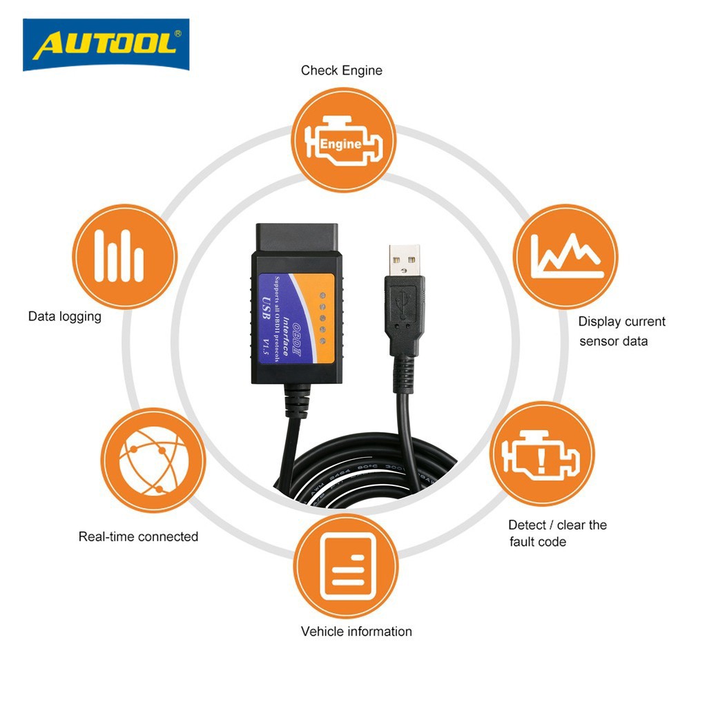 ❏☾✵AUTOOL ELM327 USB V1.5 OBD2故障診斷儀（支持Windows 7 8 XP的OBD2協議）