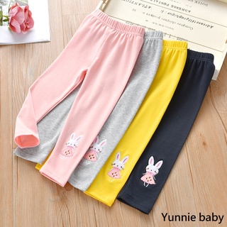 現貨24小時出貨🎈童裝 春秋季 90-140碼 韓版 純綿 可愛兔子貼布休閒長褲 九分褲 女童女寶 中小童