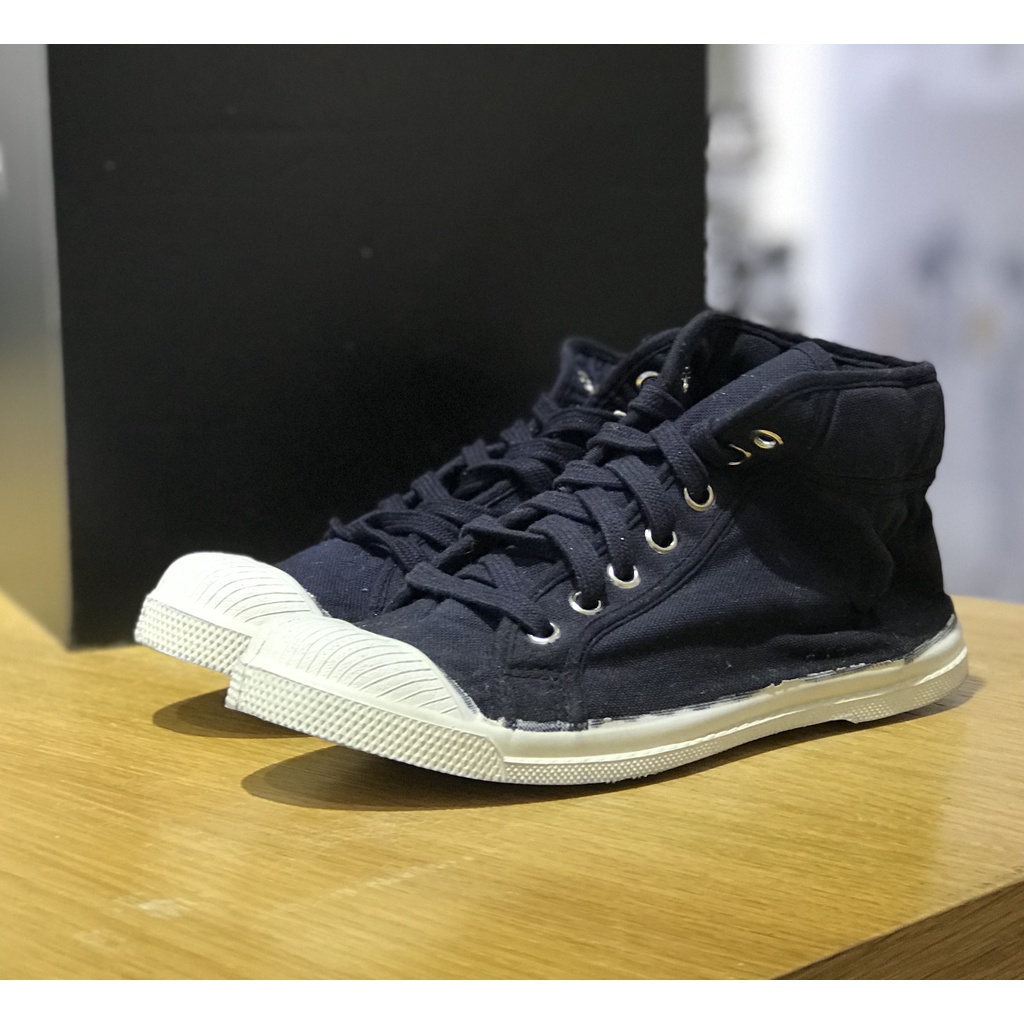 [ LIZcolor ] 全新法國Bensimon帆布鞋全面五折/Mid Tennis-高筒系列/深藍黑色