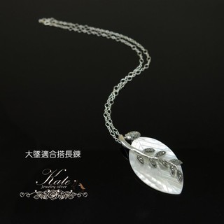 銀飾純銀項鍊 輕柔古典 銀葉小瓢蟲 天然珍珠白蝶貝 925純銀寶石單墜 KATE銀飾