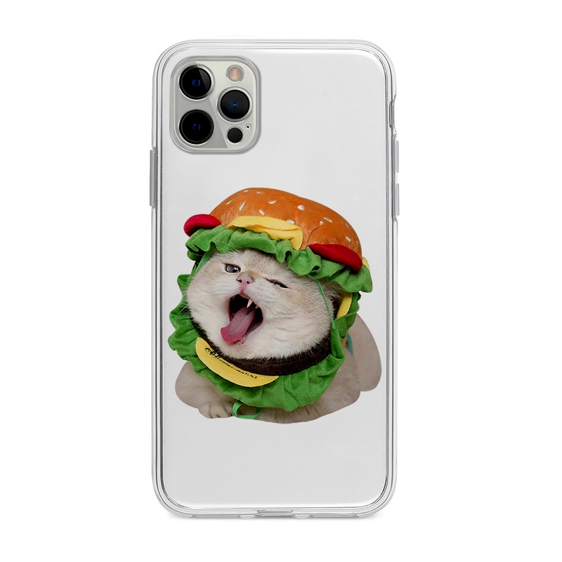 可愛漢堡貓咪適用iphone14/11pro軟SE/XSmax/7/8蘋果13mini手機殼