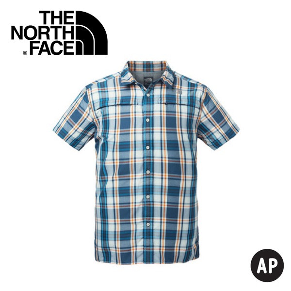 【The North Face 美國 男 抗UV排汗短襯衫《藍色格紋》】3GIK/抗紫外線/透氣/短袖/襯衫/悠遊山水