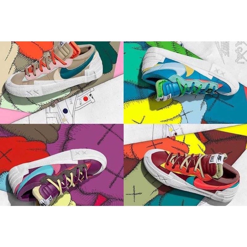 冉冉日貨KAWS × sacai × Nike Blazer Low DM7901-200 卡其 紫，酒紅，藍