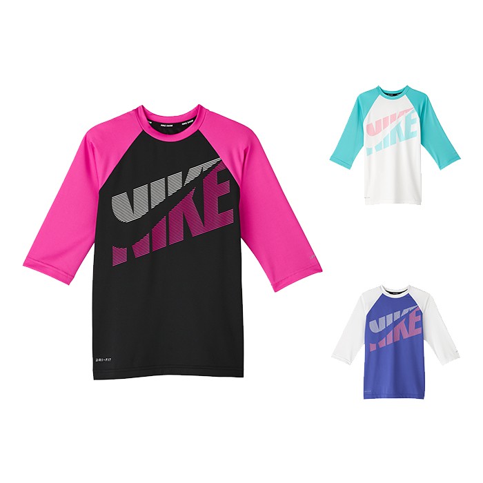 NIKE SWOOSH 女孩長袖防曬衣 長袖上衣 抗UV UPF 40+ DRI-FIT NESSA750