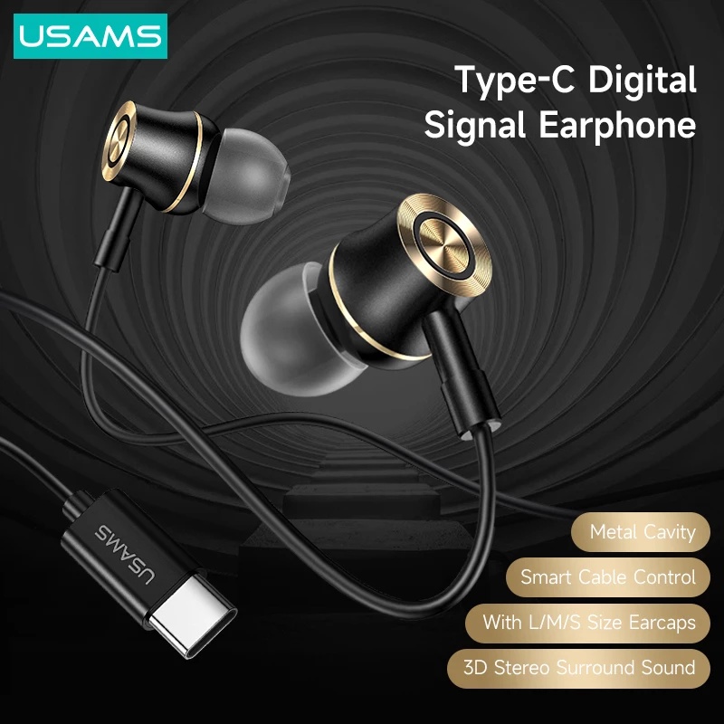 Usams C 型入耳式金屬耳機高保真立體聲智能線控耳塞