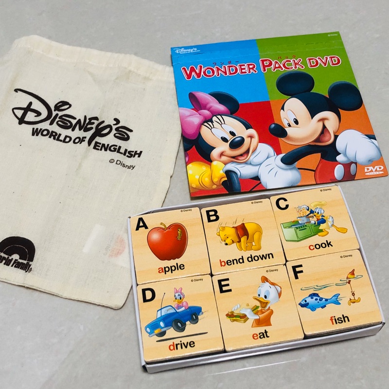 寰宇迪士尼 日本限定 ABC字母 雙面木質拼圖 字卡 附dvd