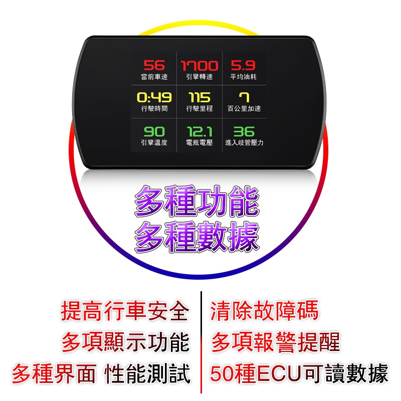 新款 抬頭顯示器  液晶 超薄 顯示器 HUD OBD2 汽車抬頭顯示器 OBDII 測水溫 里程 電壓 油耗 時速等