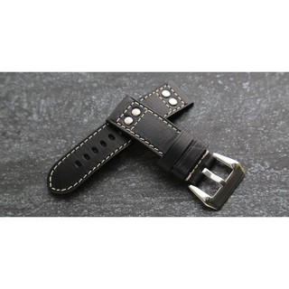 24mm直身hamilton的新衣banda軍錶飛行風格鉚釘黑色真皮錶帶 fit for seiko and other