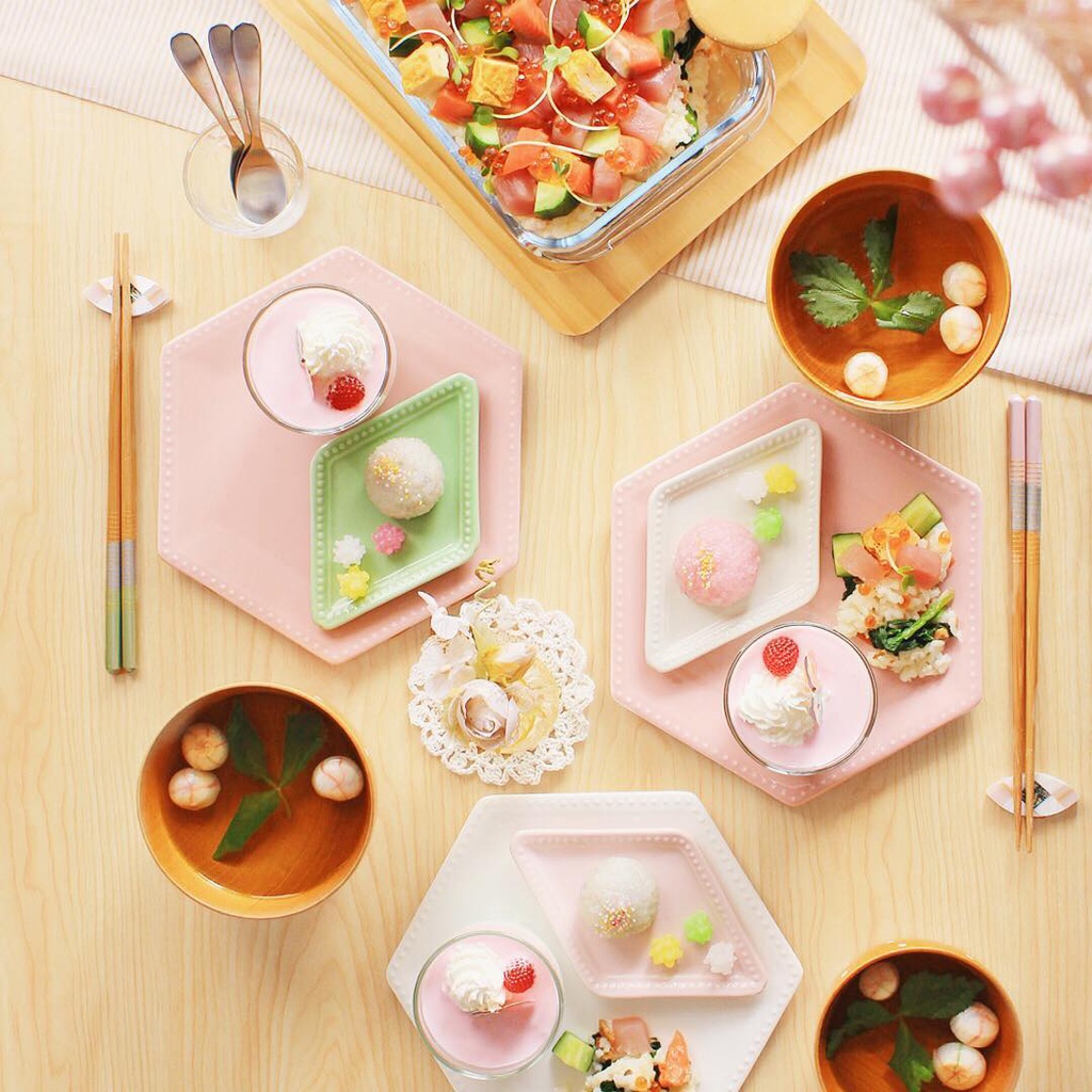 日系 醬料碟 飾品盤 女兒節 菱餅 菱型 六邊型盤 餐盤 特殊形狀 粉 白 綠 NATURAL KITCHEN