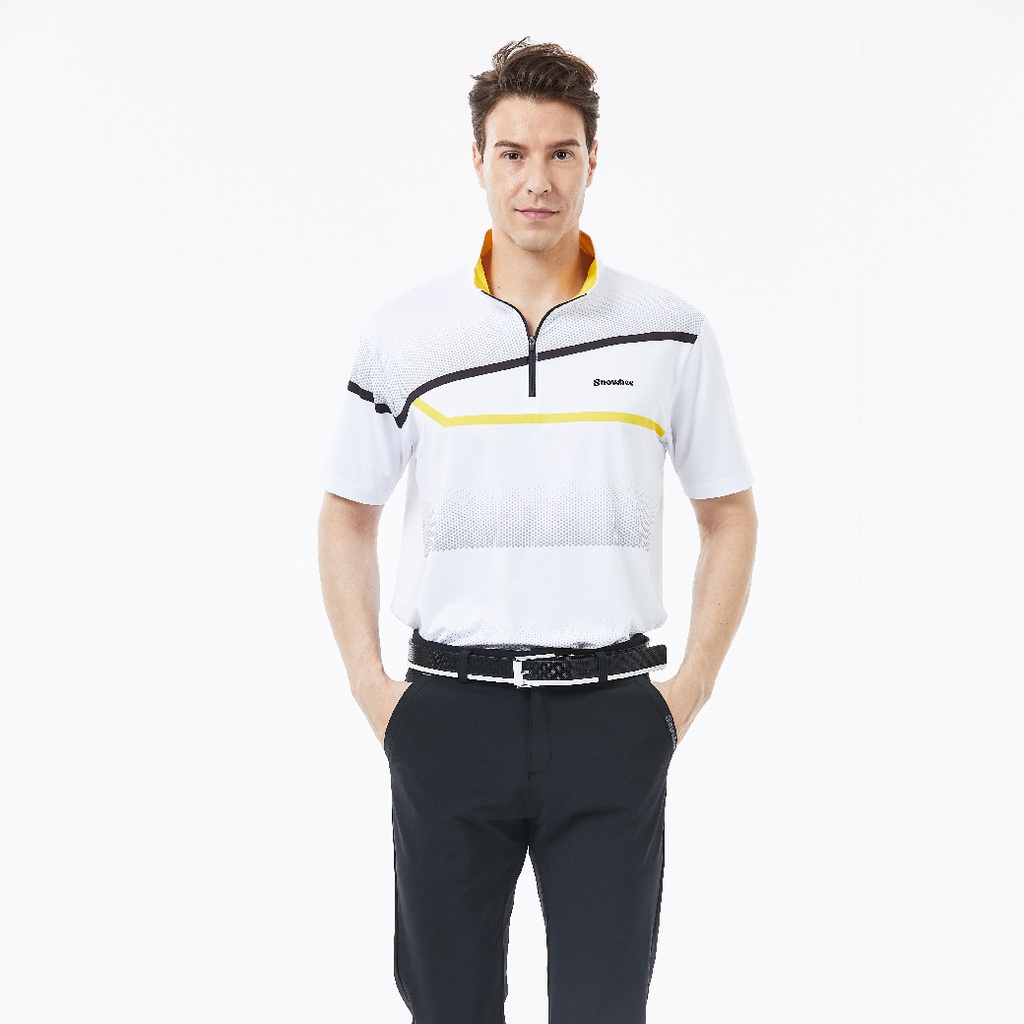 Snowbee Golf 男士拉鍊款漸層短袖Polo衫(吸濕排汗 翻領修身 彈性上衣 男高爾夫球衣 健身 爬山戶外運動)