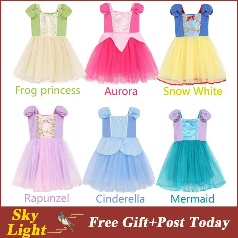 公主派對為女孩萬聖節服裝打扮白雪公主樂佩小美人魚青蛙公主孩子衣服生日禮物