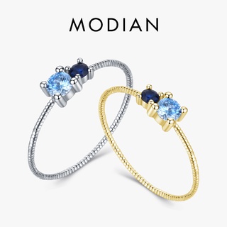 Modian 100% 925 純銀魅力水晶扭紋炫彩手指戒指女士女孩派對時尚可堆疊高級珠寶