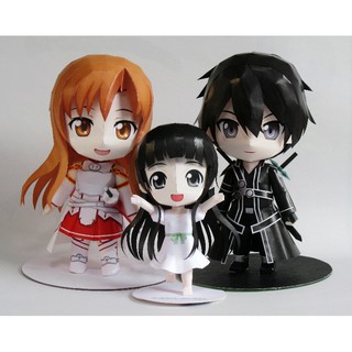 刀劍神域_亞絲娜&桐人&結衣 一家人 立體紙模型 紙模同萌會 手工DIY 3D 摺紙 折紙 紙製品 遊戲 動漫 同人