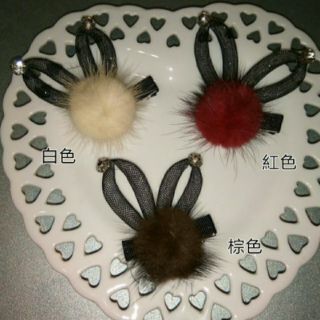 韓國 兔耳朵 造型 毛球 側夾 毛毛髮夾 單支