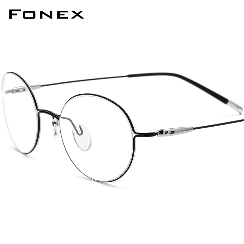 FONEX 無螺絲眼鏡架女士 2021 新款超輕復古圓形光學韓版眼鏡架男士鈦合金