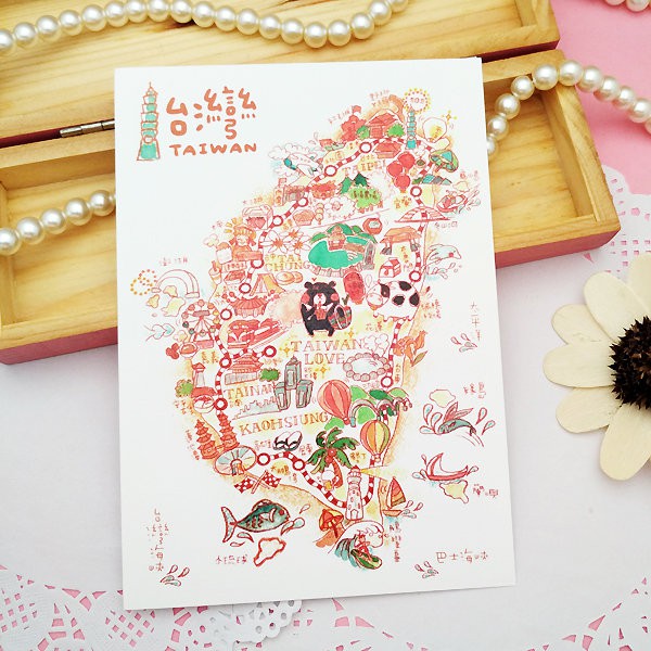北投名產伴手禮 台灣旅遊漫畫系列明信片 白色台灣地圖souvenir Kartu Pos Peta Taiwan 蝦皮購物