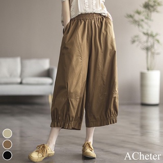 【ACheter】 復古七分下褶風棉麻休閒寬褲# 112915