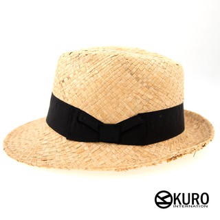KURO-SHOP米色黑帽帶寬帽沿草帽