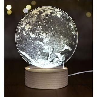 星球 地球 木質 底座 櫸木 木製 3D USB LED 北歐風 小 夜燈 禮物 禮品 療癒 質感