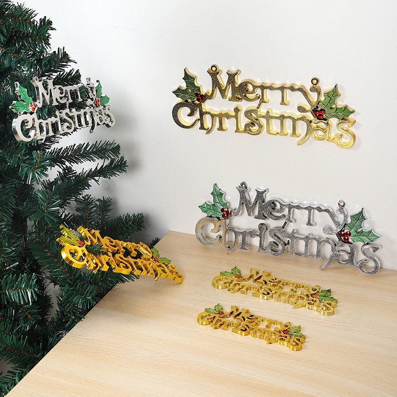 1 件 14/20 厘米聖誕快樂金銀三維空心 PVC 手工字母雕刻工藝品掛牌掛飾傢居聖誕裝飾品