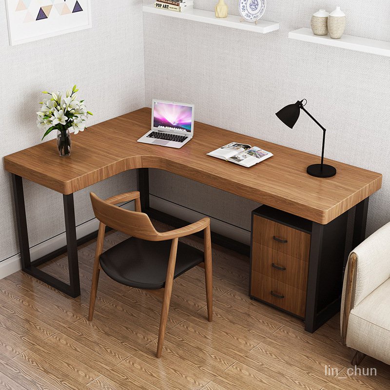 現代簡約實木轉角書桌傢用小戶型臺式電腦桌辦公室鐵藝L型辦公桌，書桌電腦桌，書桌工作桌，書桌桌子，辦公桌長桌，辦公桌書桌，