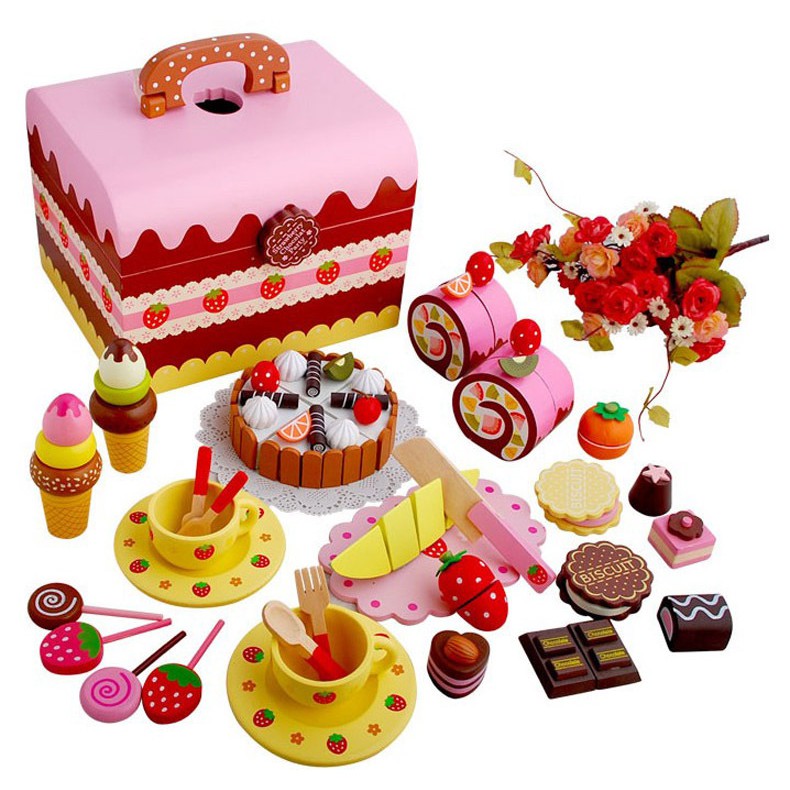 ★勝安玩具老爹★【木製玩具】草莓巧克力蛋糕下午茶  吐司麵包機 草莓下午茶蛋糕 草莓蛋糕 扮家家 蛋糕 冰淇淋