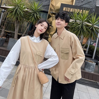 【COUPLE】韓版情侶裝💓💓氣質襯衣中長款連衣裙工裝長袖襯衫套裝