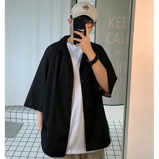 【宅男屋】短袖襯衫男 韓版七分袖襯衫男生寬鬆西裝領長袖襯衣 潮流百搭ins帥氣外套 素面七分袖襯衫 GMC202